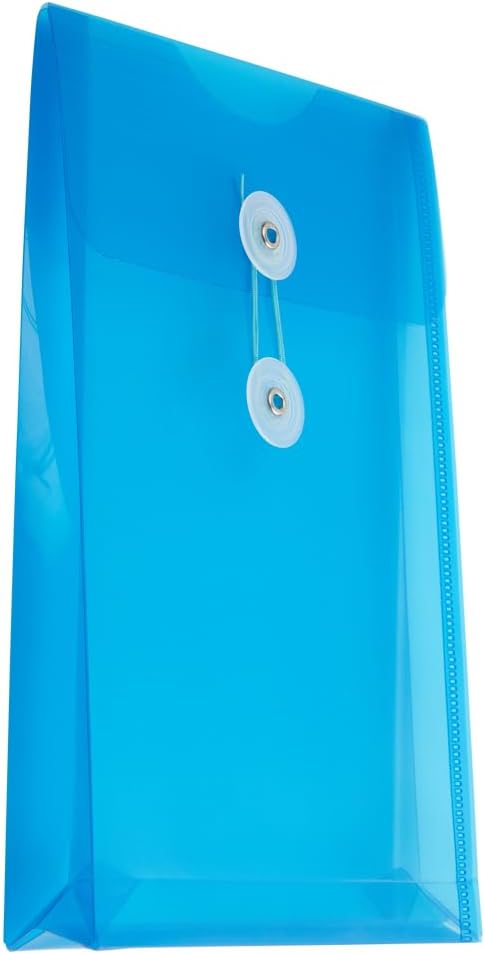 JAM PAPER Plastic Envelopes with Button & String Tie Closure - 6 1/4 x 9 1/4 - Blue - 3/Pack