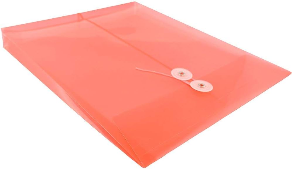 JAM PAPER Plastic Envelopes with Button & String Tie Closure - Letter Open End - 9 3/4 x 11 3/4 - Red - 12/Pack
