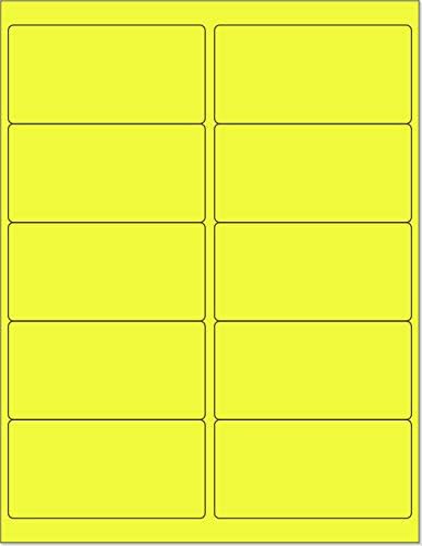 8-1/2 x 11" Neon Color High Light Fluorescent Labels for Laser & Inkjet Printer (Yellow Fluorescent, 4 x 2" - 10 Per Page | 2500 Labels)