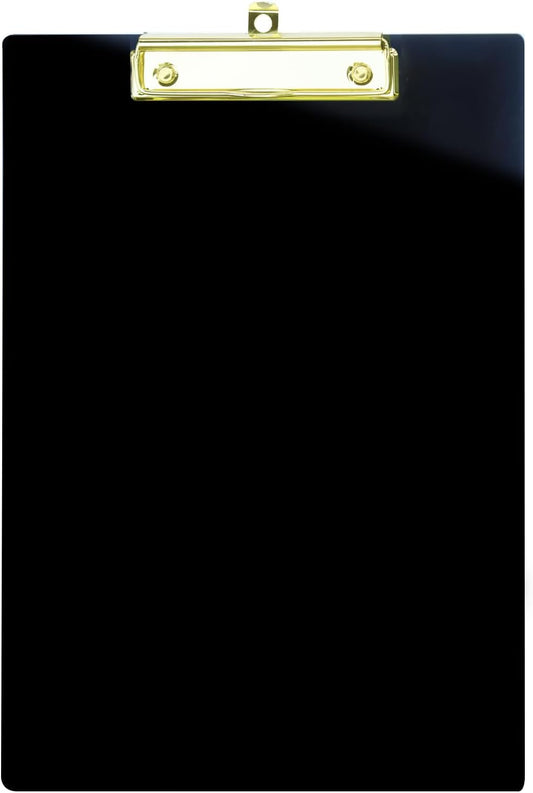 UNIQOOO Black Acrylic Clipboard with Shinny Gold Finish Clip, Perfect for Modern Arts Lover, Fashion and Style Expert, Calligrapher, Office, Seminars, Workshops, Home School, Classroom, Event