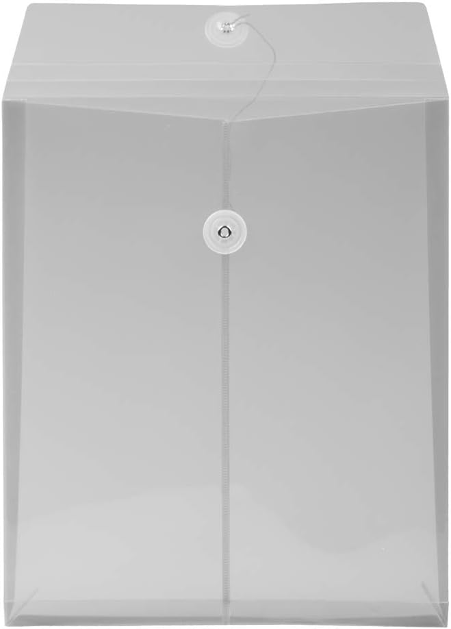 JAM PAPER Plastic Envelopes with Button & String Tie Closure - Letter Open End - 9 3/4 x 11 3/4 - Smoke Gray - 12/Pack