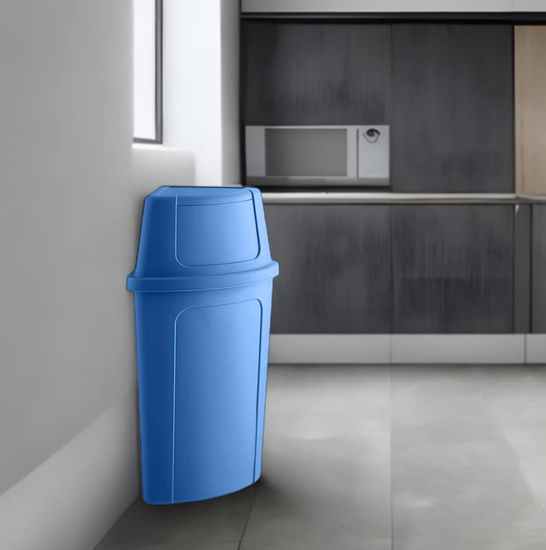 21 Gallon Blue Plastic Recycling Bin with Push Door Lid, Ideal for Home, Kitchen, Bar, Hotel, Restaurant, School