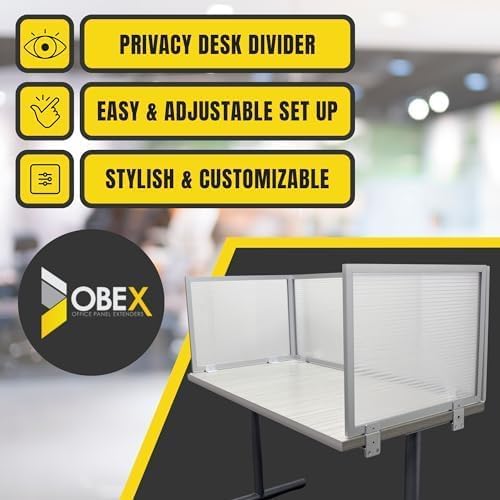 OBEX Polycarbonate Office Desk Mounted Privacy Screen Adjustable Table Top Panel Divider, Universal Aluminum Bracket-USA Made, 24" x 24", Translucent