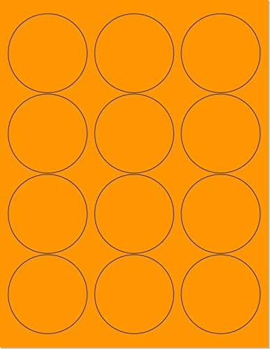 NextDayLabels Pack of 50 Sheets, 8-1/2 x 11" Fluorescent Labels for Laser & Inkjet Printer (Orange Fluorescent, 2-1/2" Round - 12 per Page, 600 Labels)
