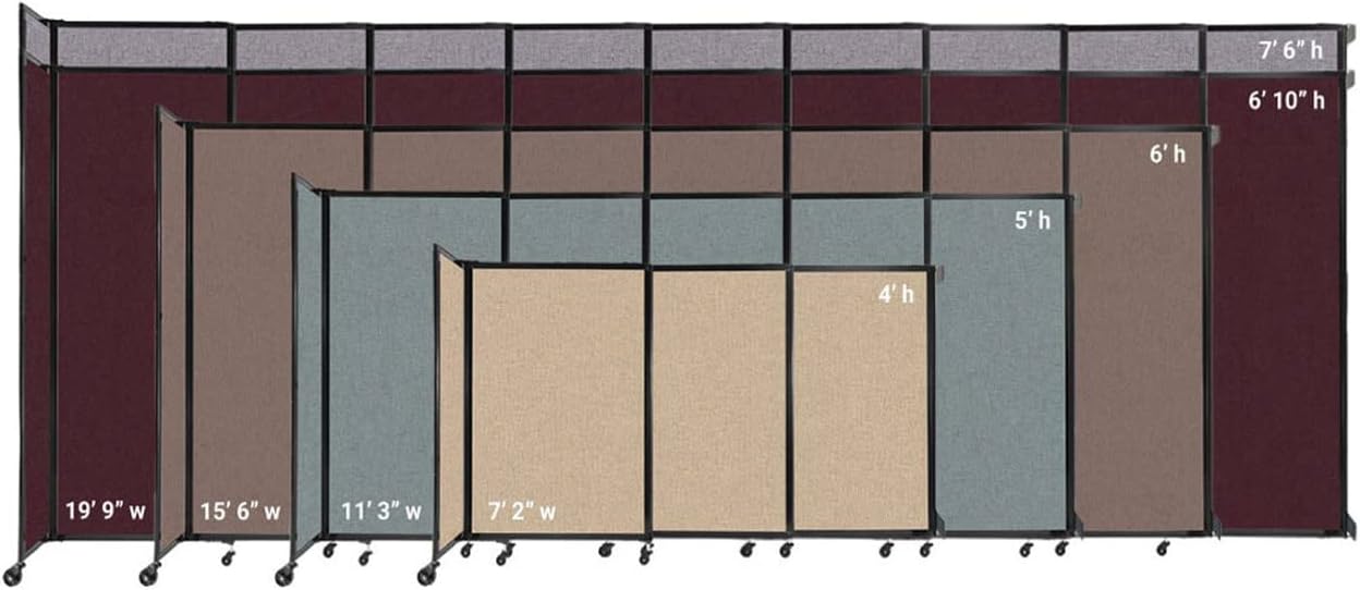 Wall-Mounted Sliding StraightWall Room Divider | Adjustable Widths | Locking Wheels | Room Separator | Up to 19'9" Wide x 4' Tall Slate Fabric Panels