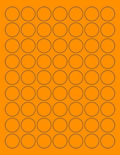 8-1/2 x 11" Neon Color High Light Fluorescent Labels for Laser & Inkjet Printer (Orange Fluorescent, 1" Round - 63 per Page - 6300 Labels)