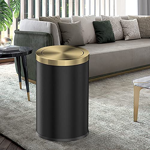 Stainless Steel Gold Trash can with Flipping Lid 2.4gallon Fingerprint-Proof Garbage cans Wastebasket Bin for Kitchen bothroom Living Room (Black with Gold lid, 2.6 Gallon)