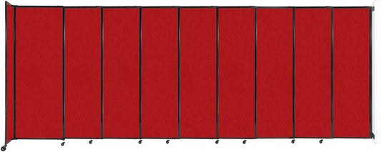 Wall-Mounted Sliding StraightWall Room Divider | Adjustable Widths | Locking Wheels | Room Separator | Up to 19'9" Wide x 7'6" Tall Red Fabric Panels