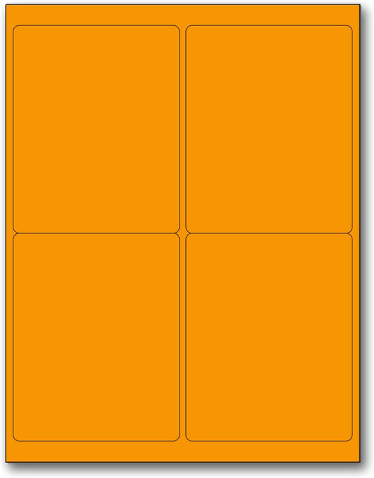 NextDayLabels - 8-1/2 x 11" Neon Color High Light Fluorescent Labels for Laser & Inkjet Printer (Orange Fluorescent, 4 x 5" - 4 Per Page | 400 Labels)