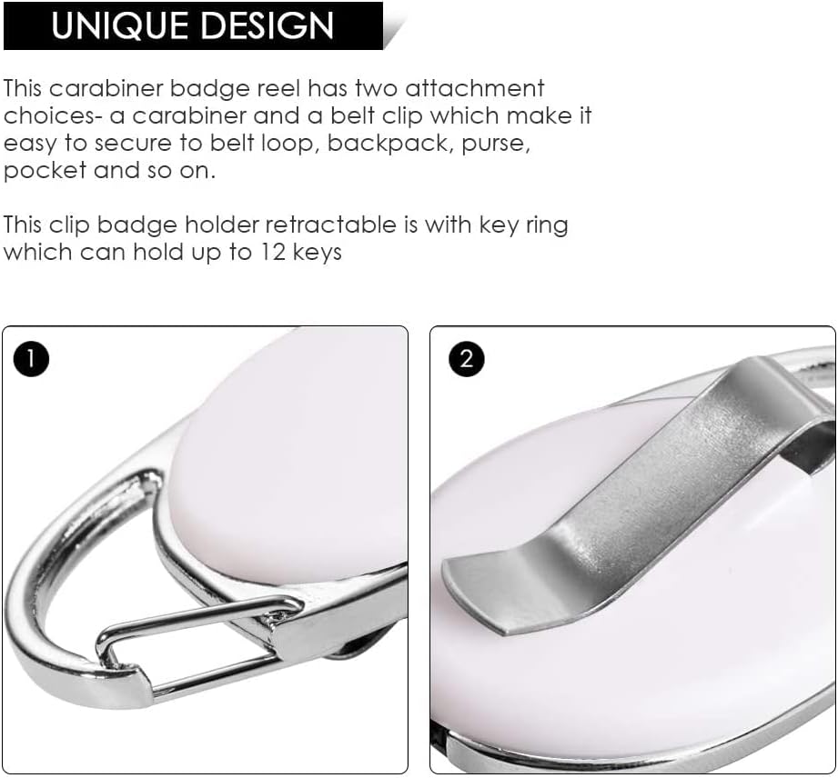 Retractable Badge Holder with Carabiner Reel Clip and Key Ring for ID Card Key Keychain Holders White 10 Pieces