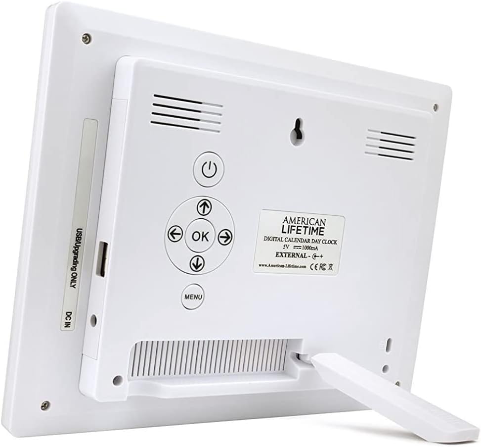 American Lifetime, Upgraded Version, Day Clock Extra Large Impaired Vision Digital Clock with Battery Backup and 5 Alarm Options, Premium Mahogany Color, 8 inch