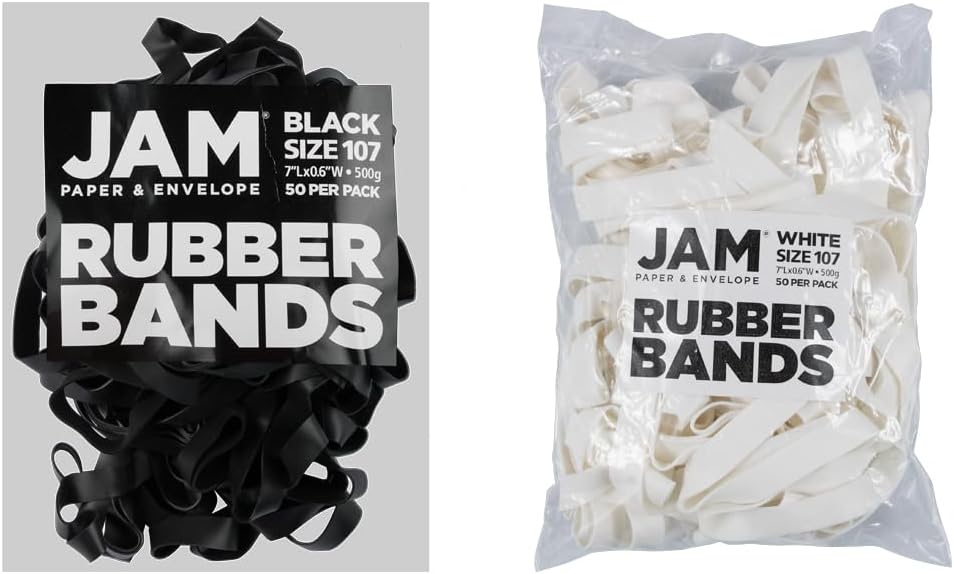 JAM PAPER Colorful Rubber Bands - Size 107 - Black & White Multi-Purpose Rubberbands - 100/Pack