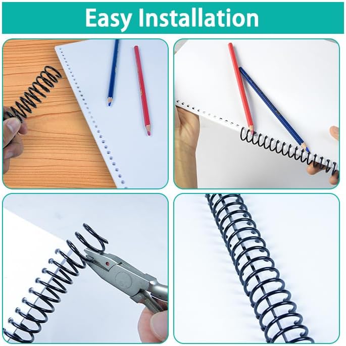 Rayson 25.4mm Plastic Spiral Coil Binding 3:1 Pitch, 1 inch, 210 Sheets Capacity Black Coil Binding Spines - Versatile for Office and Educational Tasks, Pack of 50