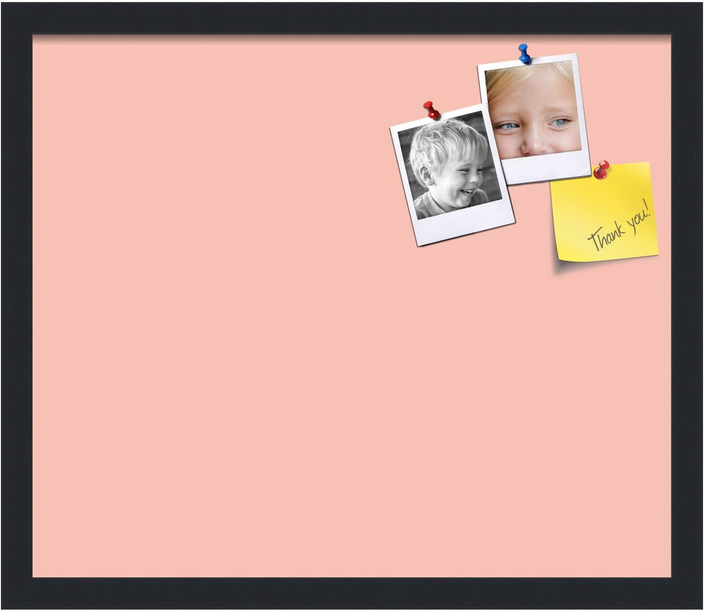 PinPix 20x17 Inch Cork Bulletin Board. This Decorative Framed Pin Board Comes with Pink Pastel Design and a Satin Black Frame. Ideal for Home Office Decor or Message Board (PinPix-1813)