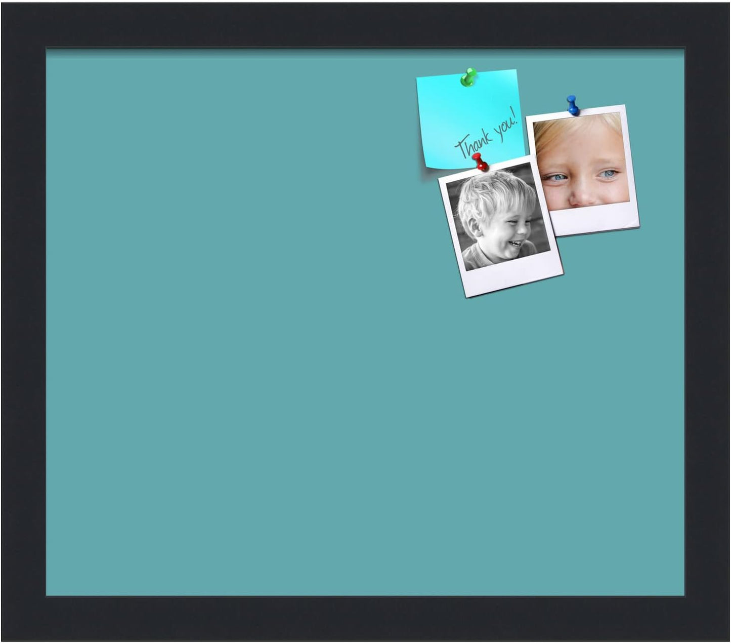 PinPix 14x12 Inch Cork Bulletin Board. This Decorative Framed Pin Board Comes with Aqua Pastel Design and a Satin Black Frame. Ideal for Home Office Decor or Message Board (PinPix-1806)