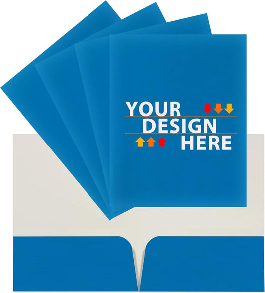 JAM PAPER Custom Printed Semi-Gloss Folders with Round Corner Pockets - Personalized Logo & Text - 12pt C1S - Blue - 100/Pack