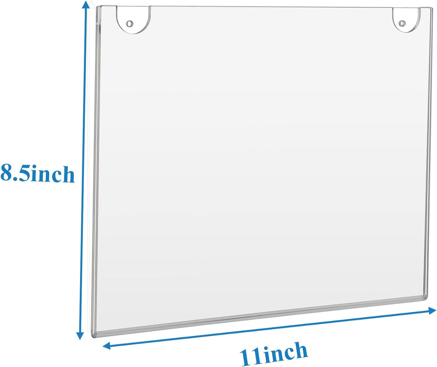 PecMuikee Acrylic Sign Holder 8.5x11 Horizontal, Wall Mount Acrylic Sign Holder and Plastic Paper Display Ad Frame bonus with 3M Tape and Mounting Screws for Restaurants, Office, Market, Store, 6 Pcs