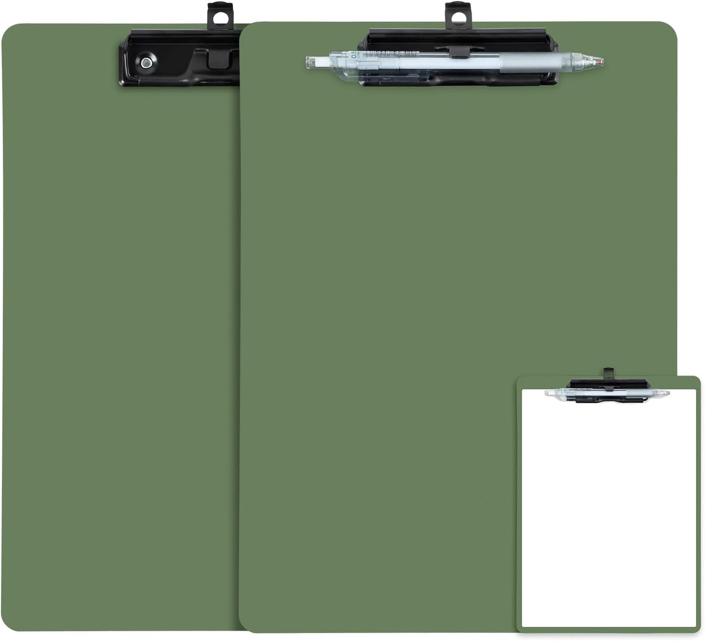 Clipboard with Pen Holder, 2 Pack Plastic Clipboard with Low Profile Metal Clip, Hanging Clip Boards Holds 8.5x11 Inch Papers, Standard A4 Letter Size Clip Boards for Offices & School, Green