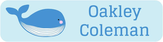 Name Bubbles - Custom Small Rectangle Name Labels for Kids (64 Labels) - Personalized Waterproof Name Stickers for Daycare, Lunch Boxes, Water Bottles, Shoes, School Supplies, & Camp (Whale)