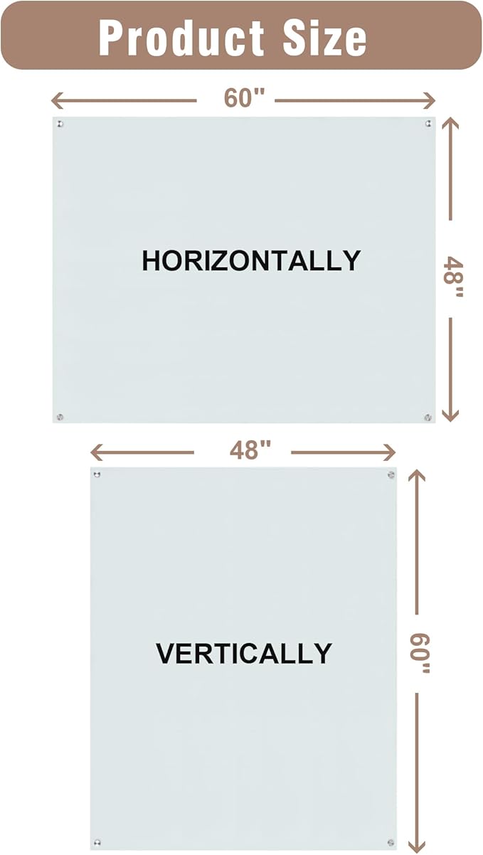 Magnetic Glass Whiteboard，60"x48" Wall Mounted Frameless Dry Erase Board for Office, Home & School Ultra White