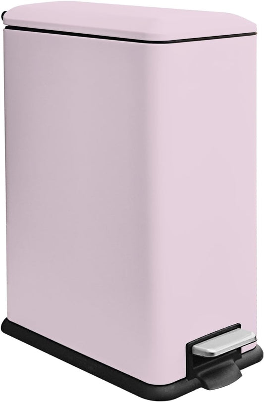 12 Gallon Slim Kitchen Trash Can, Stainless Steel Trash Can with Removal Inner Bucket and Soft-Close Lid, Pedal Garbage Can 45 Liter, Pink