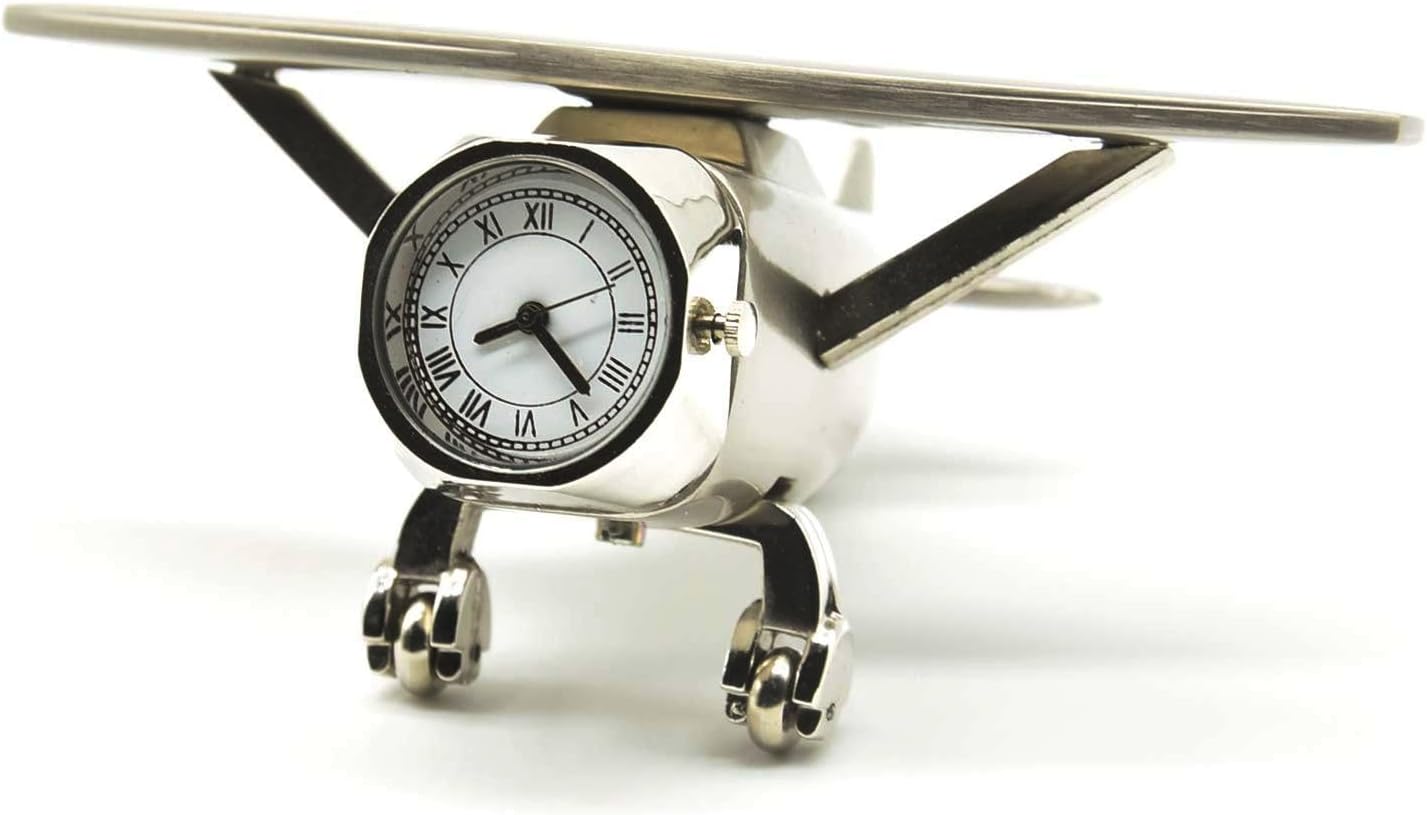 Aeroplane Miniature Table Clock with Rotating Wheels, Stylish Analog Desk Clock & Paper Weight, Manual Adjustment, Easy Battery Replacement, Students, Vintage Decor for Home & Office