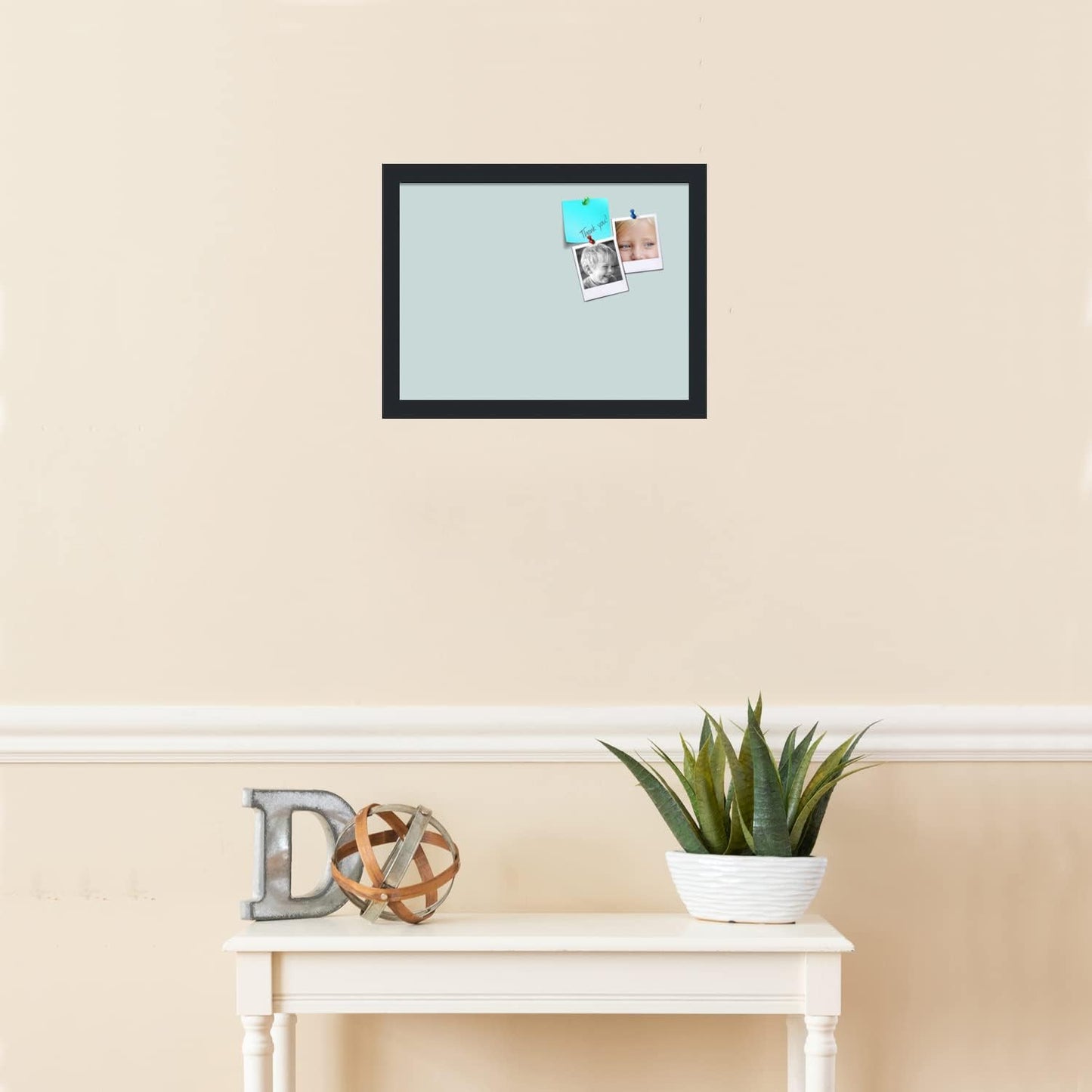 PinPix 16x12 Inch Cork Bulletin Board. This Decorative Framed Pin Board Comes with Soft Blue Design and a Satin Black Frame. Ideal for Home Office Decor or Message Board (PinPix-1814)