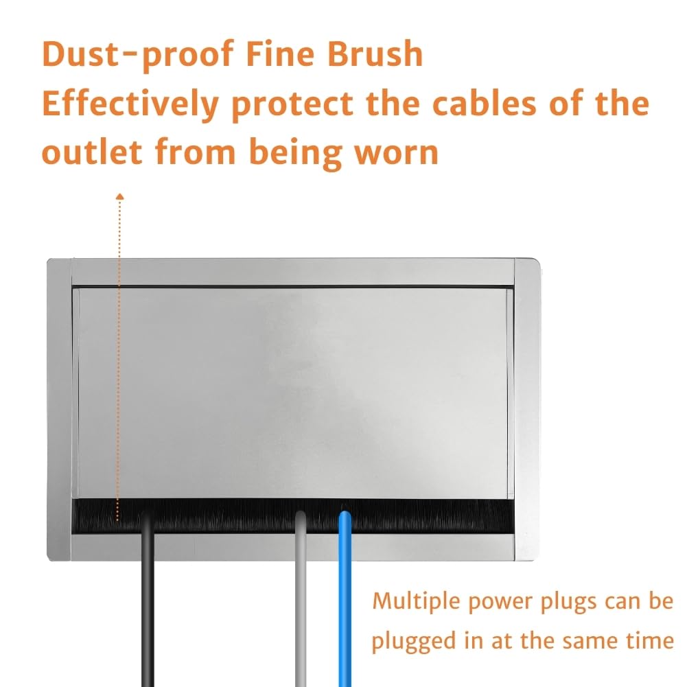 ZESHAN Conference Table Power hub Desktop pop up Outlet with 3 US Plugs and USB C Fast Charger for Home Office Tabletop, 1.8M Extension Power Cord for Desk, Silver