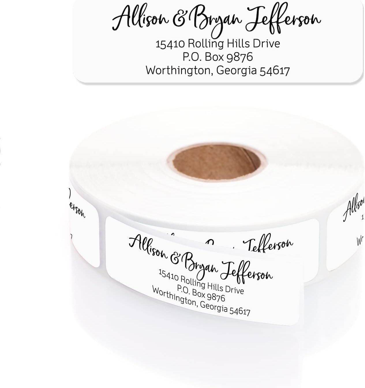 Black and White Cursive Rolled Address Labels / 250 Personalized Return Address Labels/Designer Address Stickers in Elegant Plastic Dispenser