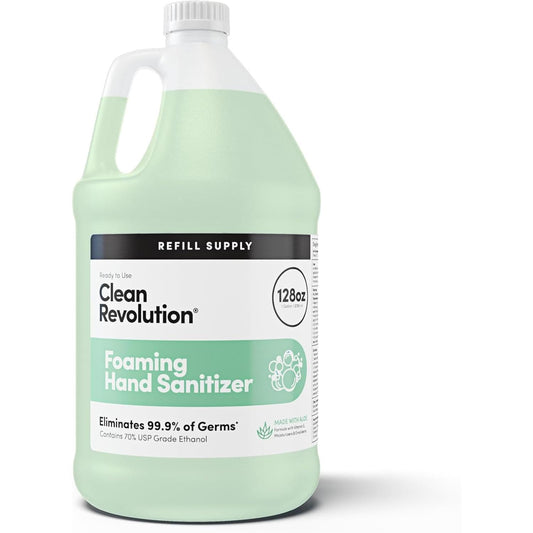 Clean Revolution Foaming Hand Sanitizer, 128 Fl. Oz Refill Supply Container | Eliminates 99.9% of Germs |Gentle & Aloe Enriched | 70% USP Medical Grade Ethanol, Medical Facility Compliant