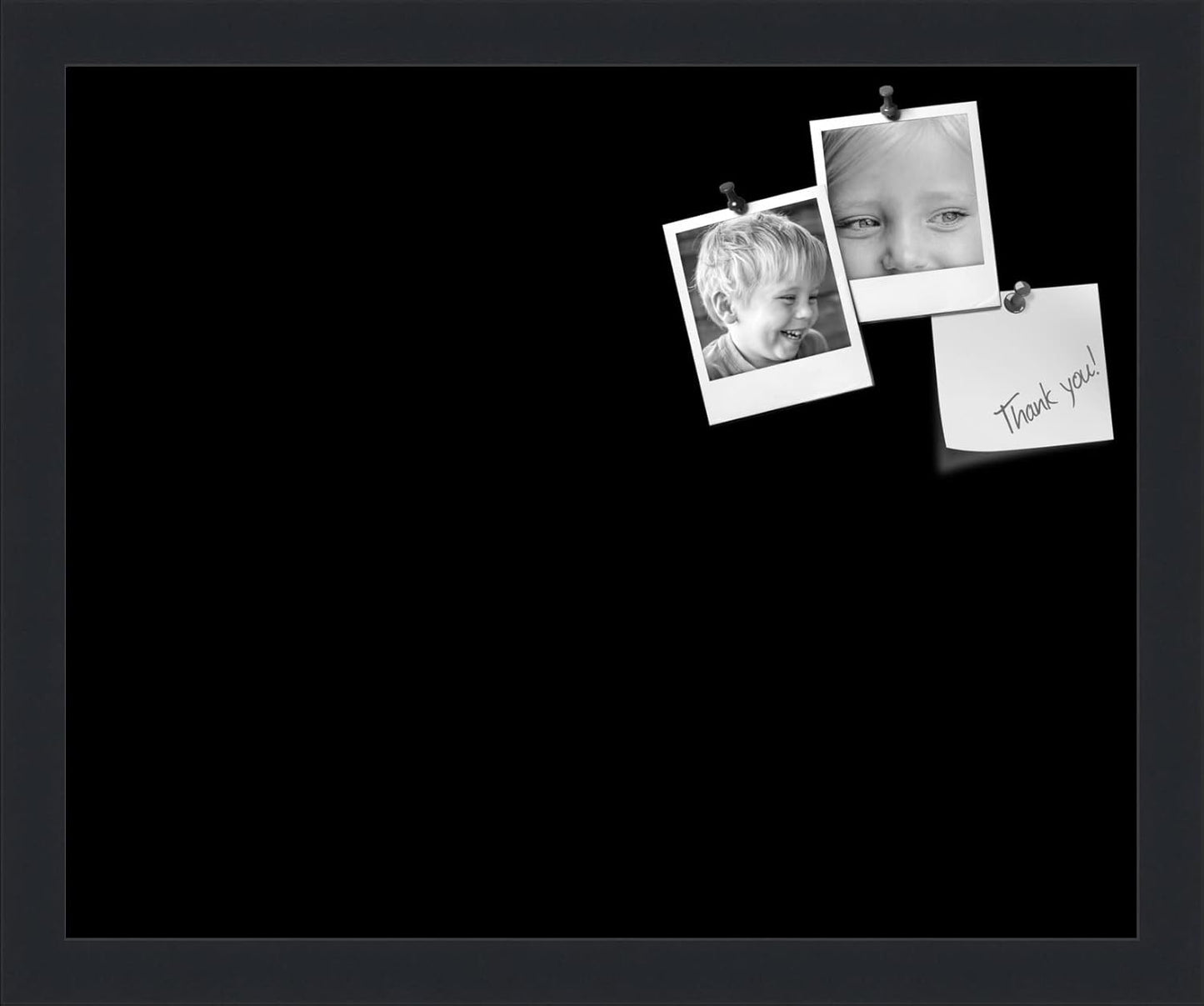 PinPix 16x13 Inch Cork Bulletin Board. This Decorative Framed Pin Board Comes with Solid Black Design and a Satin Black Frame. Ideal for Home Office Decor or Message Board (PinPix-622)