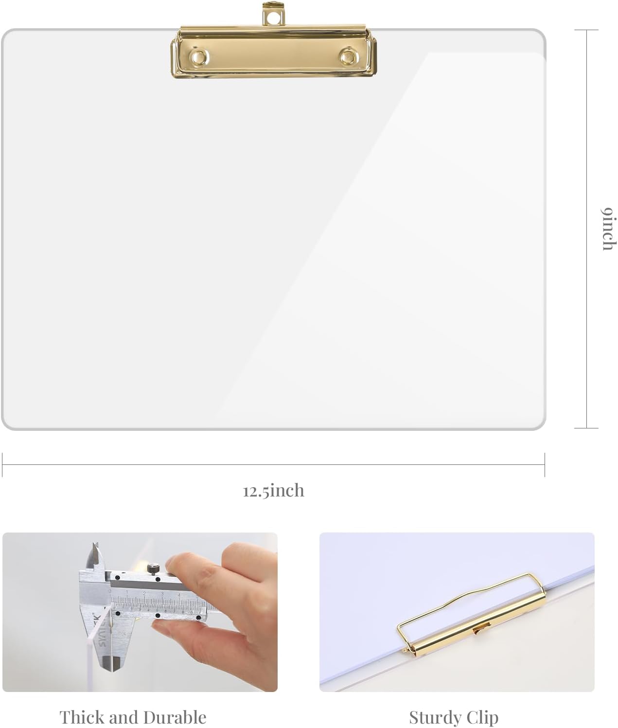 UNIQOOO Clear Acrylic Landscape Clipboard, Horizontal Clipboard with Shiny Gold Finish Clip for Student, Back to School Gift, Modern Arts Lover, Fashion Style Expert, Calligrapher, Office, 12.5x9 in