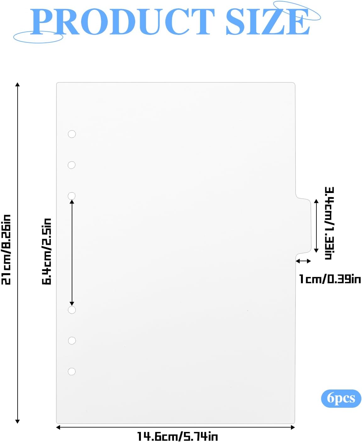 6 Ring A5 Binder Dividers - Clear Plastic Index Dividers with Tabs (6 Pack)