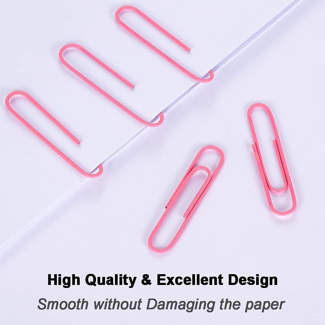 Vinaco Paper Clips Pink, 400PCS Medium and Jumbo Paper Clips (1.3 inch & 2.0 inch), Durable & Rustproof, Coated Paper Clip Great for Office School and Personal Use(Pink)