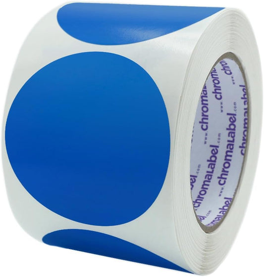 ChromaLabel 3 Inch Circle Sticker Labels, High Visibility Round Colored Stickers, Permanent Adhesive Labels - 500 Colored Sticky Dots per Roll, Dark Blue Label
