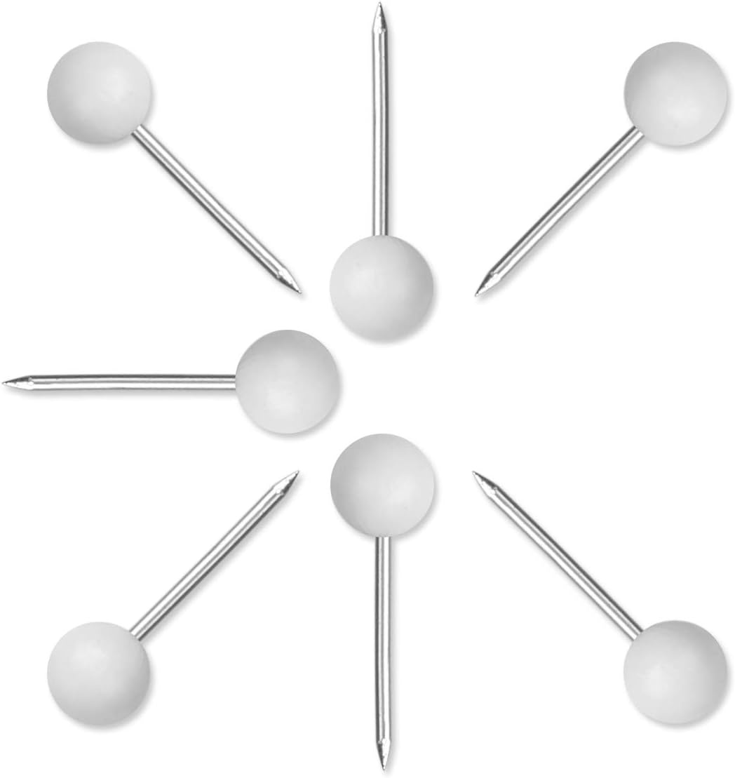Yalis Push Pins Map Tacks 1/8-Inch Assorted Color Beads Head Map Marking Push Pins,500-count (White)