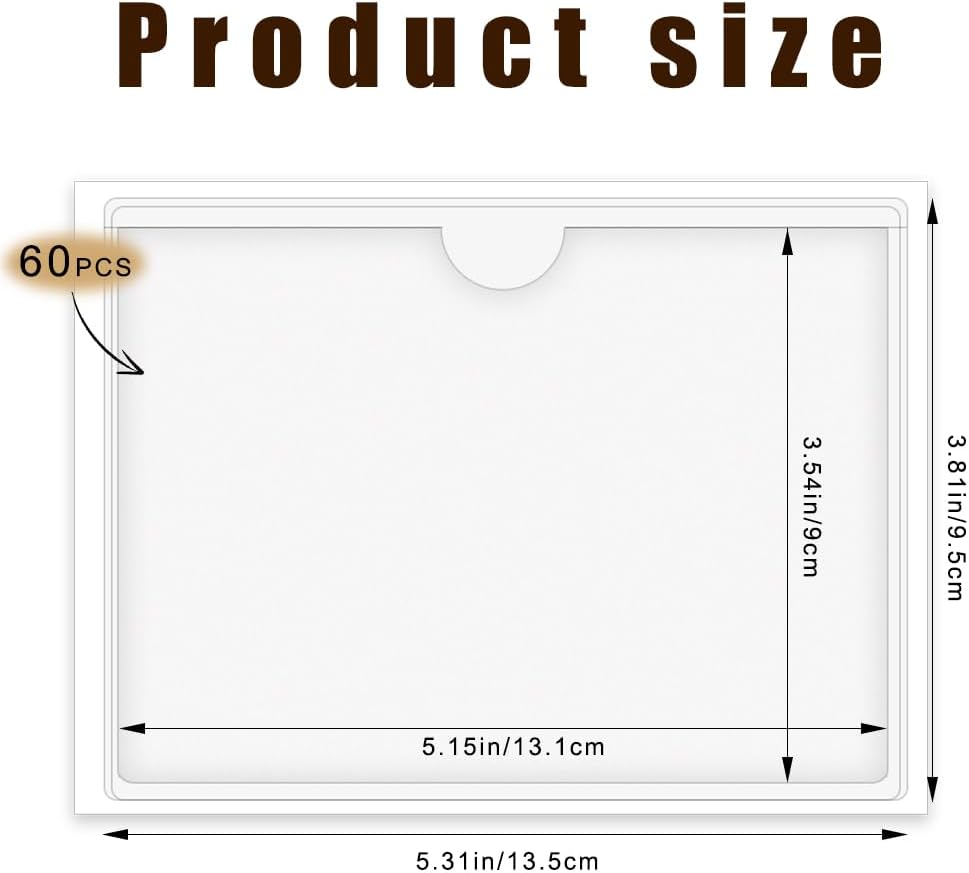 60 Pack 3 X 5 Inches Adhesive Index Card Pockets, Clear Self Adhesive Label Pockets Label Holders Card Holder Shelf Label Holder for Organizing, Storage Bins (3.7 x 5.3 inches)