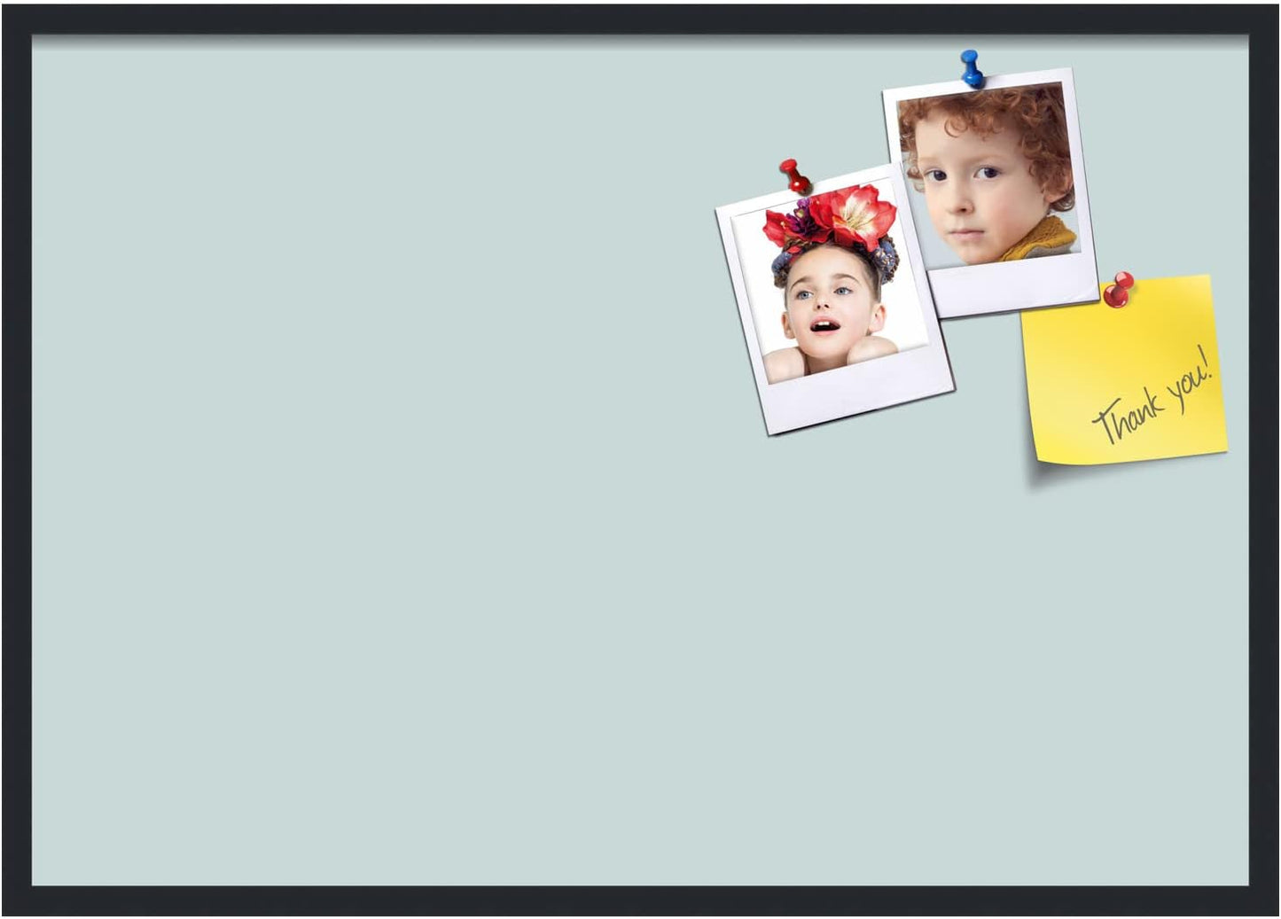 PinPix 40x28 Inch Cork Bulletin Board. This Decorative Framed Pin Board Comes with Soft Blue Design and a Satin Black Frame. Ideal for Home Office Decor or Message Board (PinPix-1814)