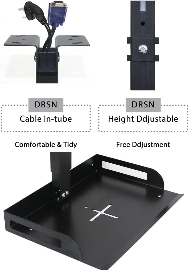 Drsn Universal Ceiling Mount with Tray for Projector/Camera, 11.4-22 Adjustable, 11 Lbs Load Bearing, No Hole Installation, in Tube Cable Routing, Universal Ceiling Mount for Wall/Ceiling, Carbon