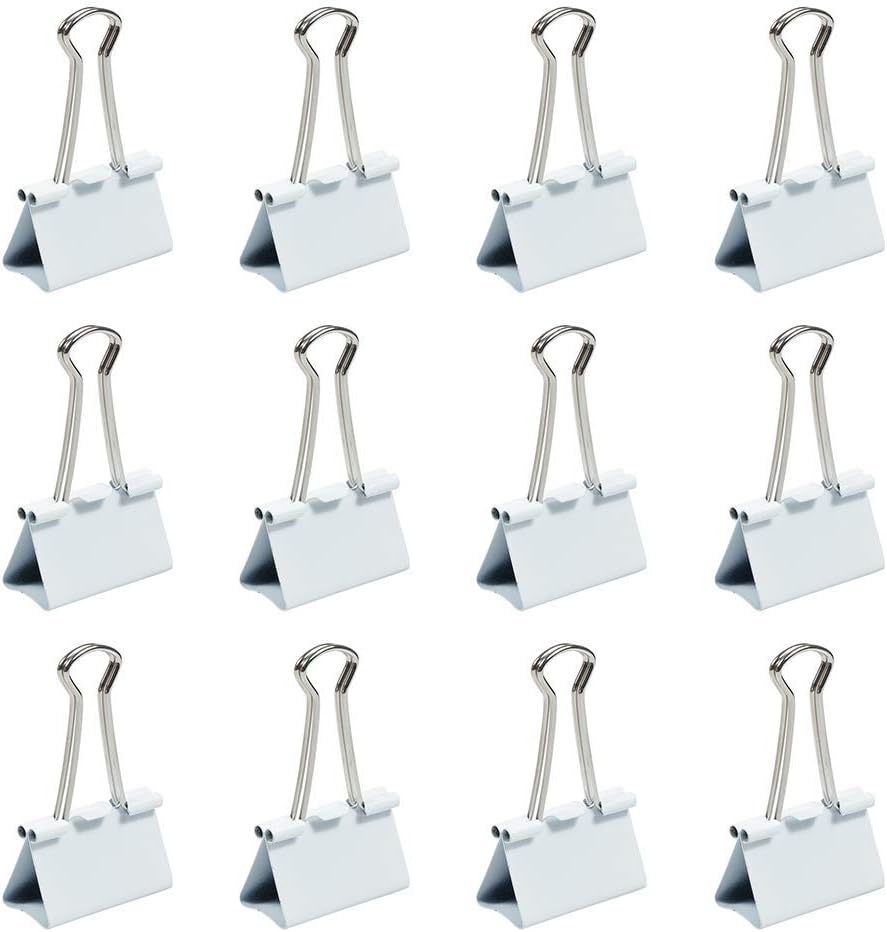 JAM PAPER Colorful Binder Clips - Large - 1 1/2 Inch (41 mm) - White Binderclips - 12/Pack