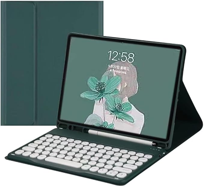 for Kindle Fire HD 10/10 Plus Tablet (13th/11th Generation, 2023/2021 Release) 10.1", Detachable Round Keys Keyboard Case with Pencil Holder,Teal