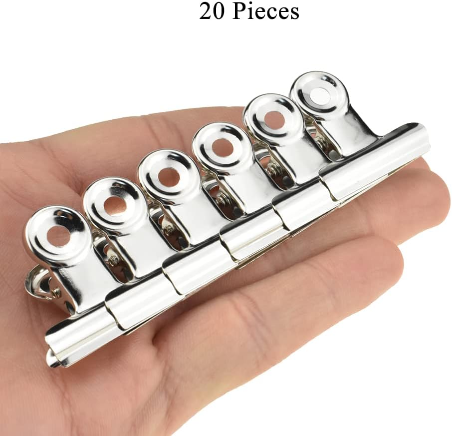 HAHIYO 1.25inch Silver Bulldog Clips Metal File Hinge Binder Clips Clamps Save Space Strong Spring Jaws Rock Solid Grip Book Lay Flat Deburred Edge for Hang Photos Wall Grid Dog Food 20PCS