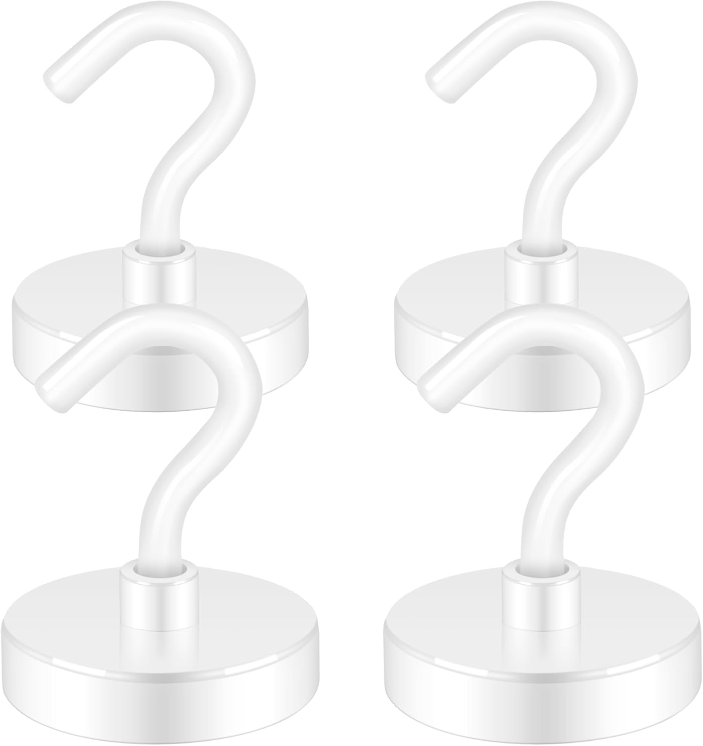 Neosmuk Magnetic Hooks Heavy Duty, Strong Magnet with Hook for Fridge, Super Neodymium Extra Strength Industrial Hooks for Hanging, Magnetic Hanger for Toolbox, Cruise, Grill(White,4 Pack)