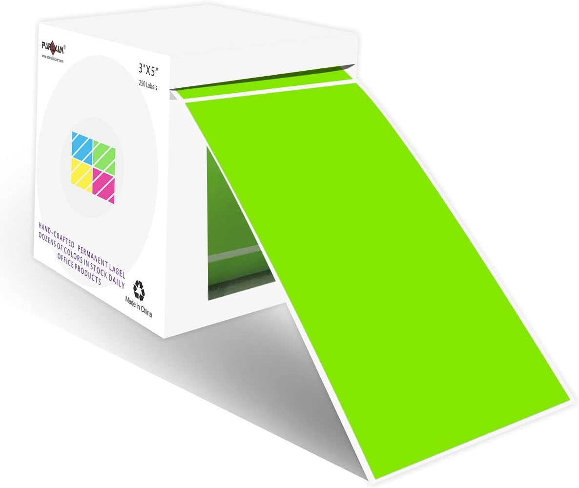 PARLAIM 3 X 5 Inch Rectangle Adhesive Color Coding Stickers,Square Colorful Inventory Stickers -250 Per Dispenser Box