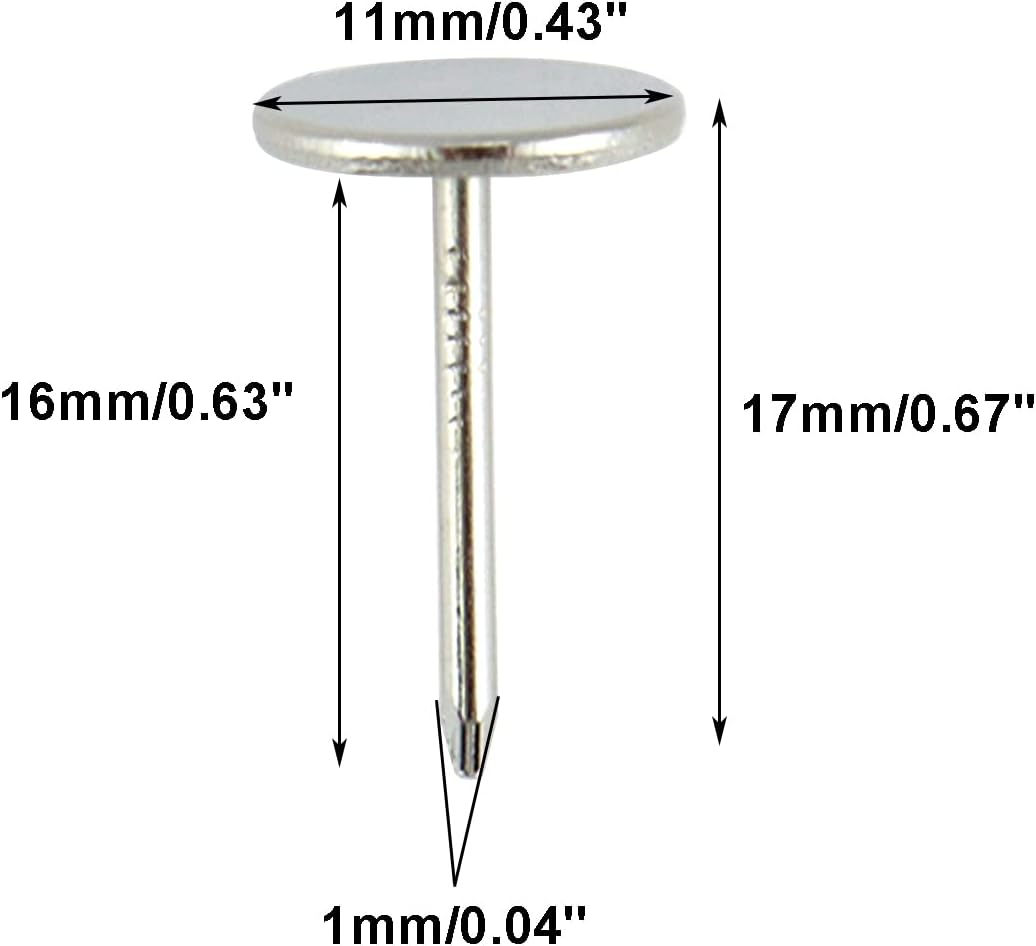 200Pcs Flat Head Upholstery Tacks Home Furniture Decor Tack Upholstery Nails Flat Push Pins Flat Thumb Tacks Silver (11mmx17mm)