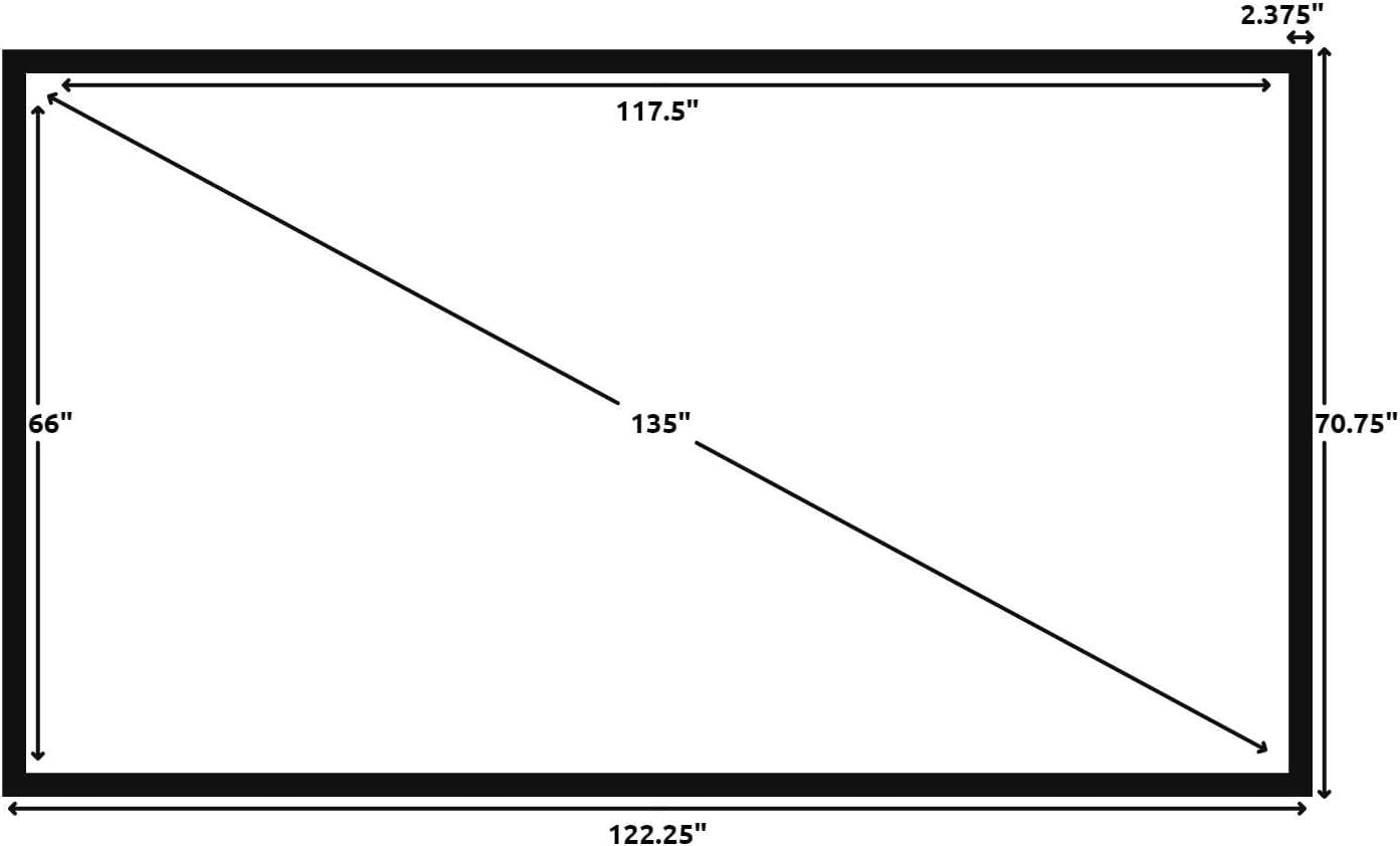 Silver Ticket Products STR Series 6 Piece Home Theater Fixed Frame 4K / 8K Ultra HD, HDTV, HDR & Active 3D Movie Projection Screen, 16:9 Format, 135" Diagonal, Grey Material STR-169135-G