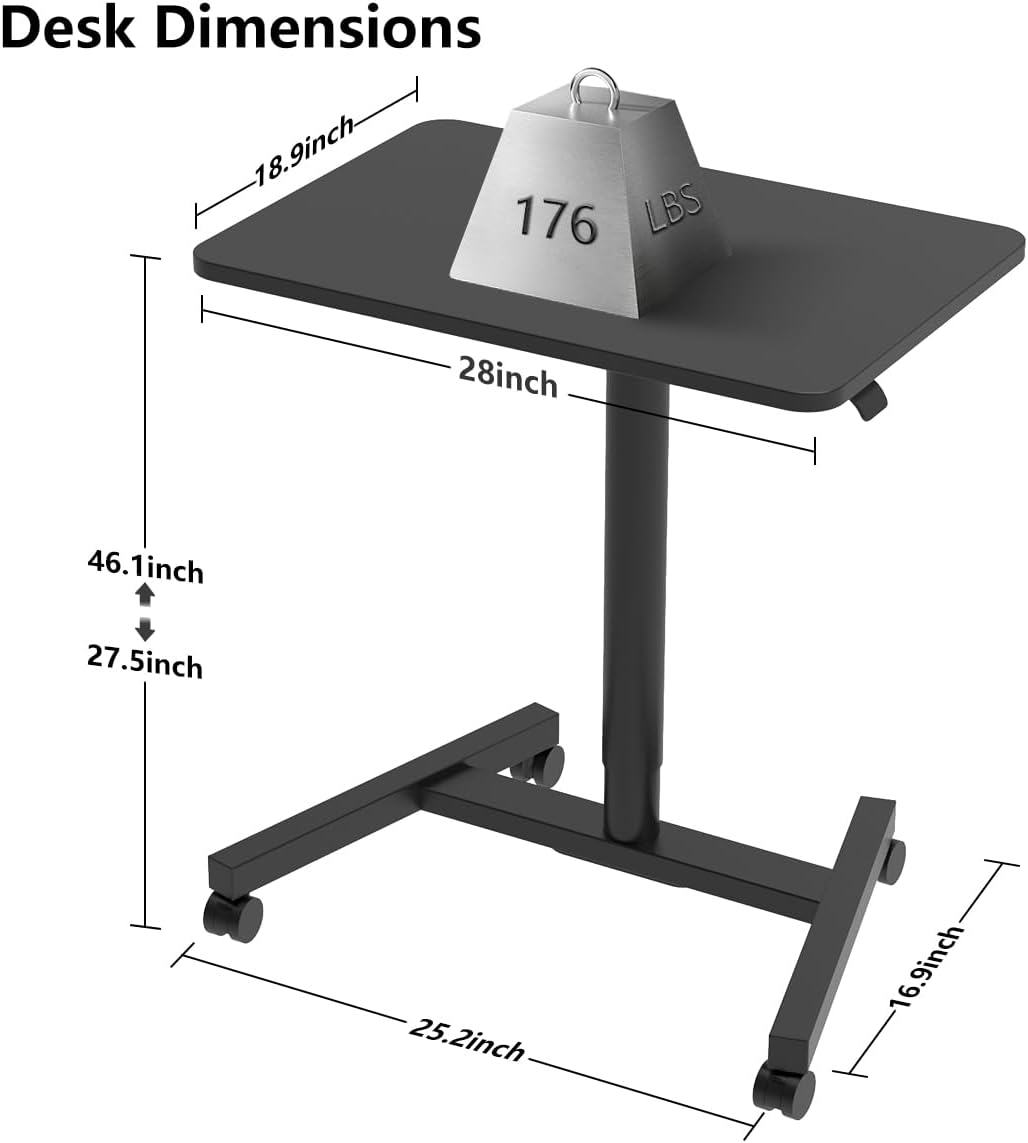 28-Inch Mobile Standing Desk Adjustable Height, Portable Standing Desk with Lockable Wheels, Rolling Table for Home Office Classroom Hospital (Jet - Black)
