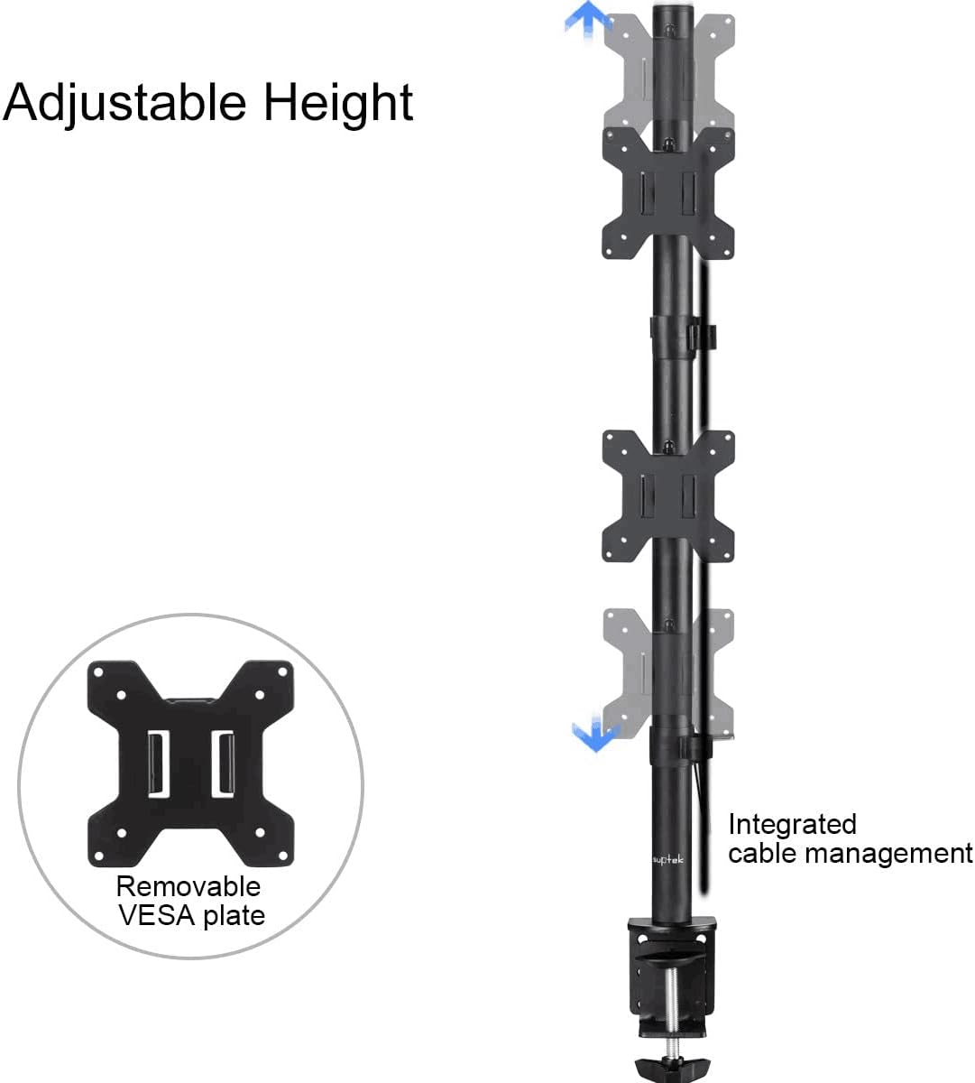 Suptek Dual LED LCD Monitor Stand up Desk Mount for 2 / Two Screens up to 32 inch Extra Tall 31.5" Pole Heavy Duty Fully Adjustable Stand Vertical Array (MD6802)
