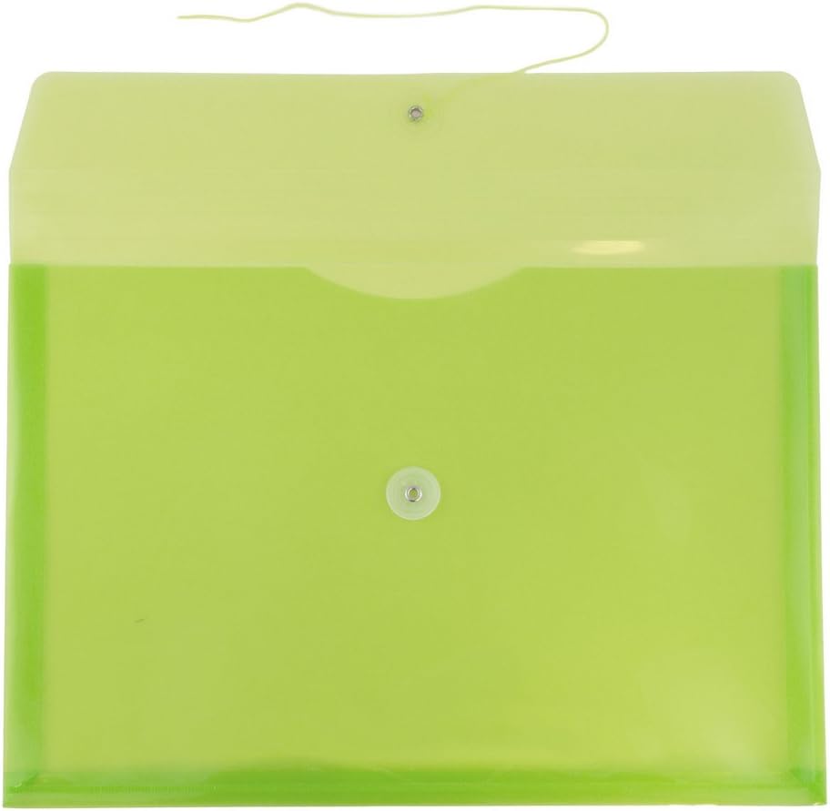 JAM PAPER Plastic Envelopes with Button & String Tie Closure - Letter Booklet - 9 3/4 x 13 - Lime Green - 12/Pack
