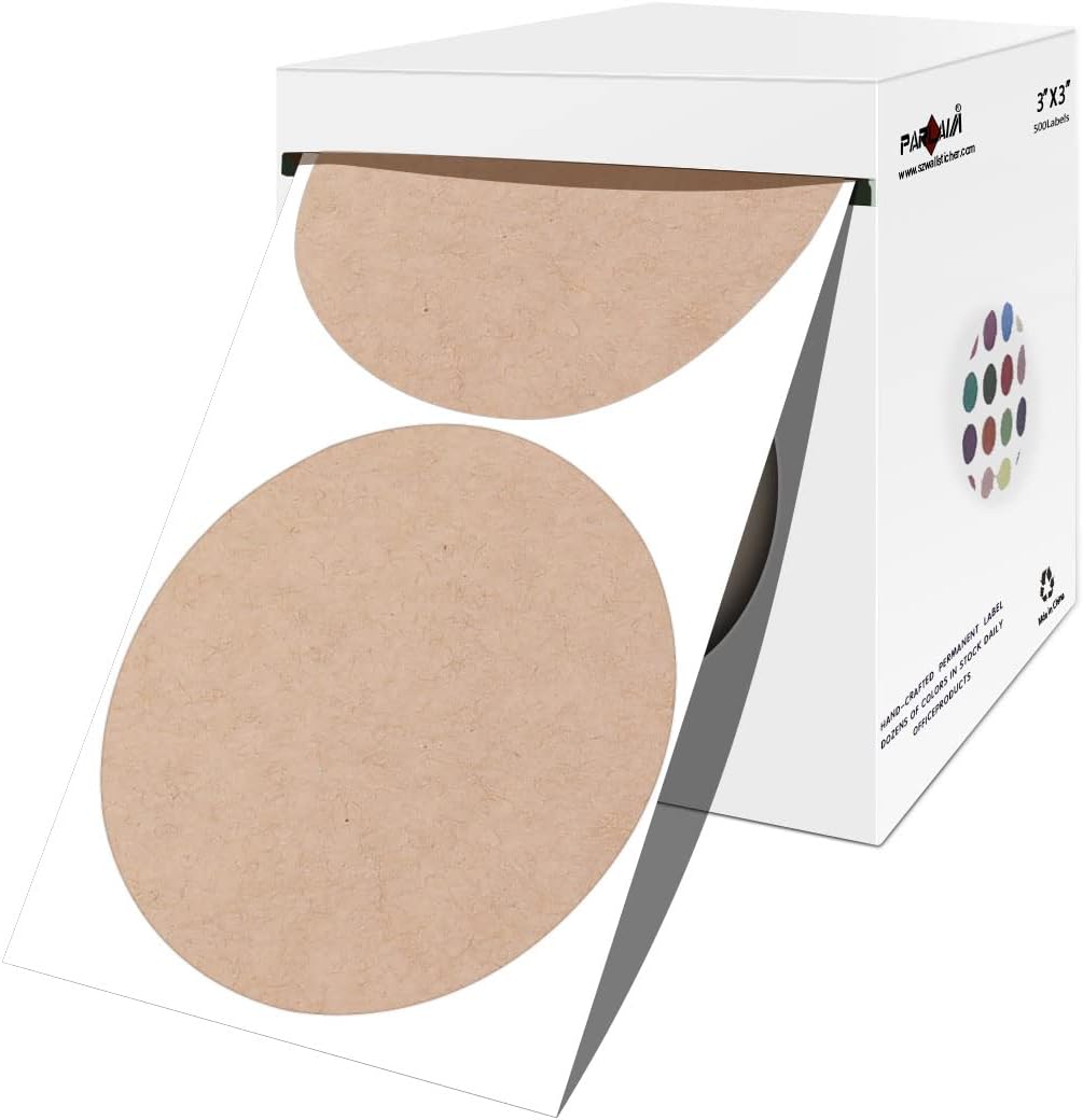 PARLAIM 3 X 3 inch Color Code Dot Stickers, 500pcs 3" Natural Brown Kraft Paper Round Color Coding Circle Labels per Roll in Dispenser Box for Inventory Storage Box